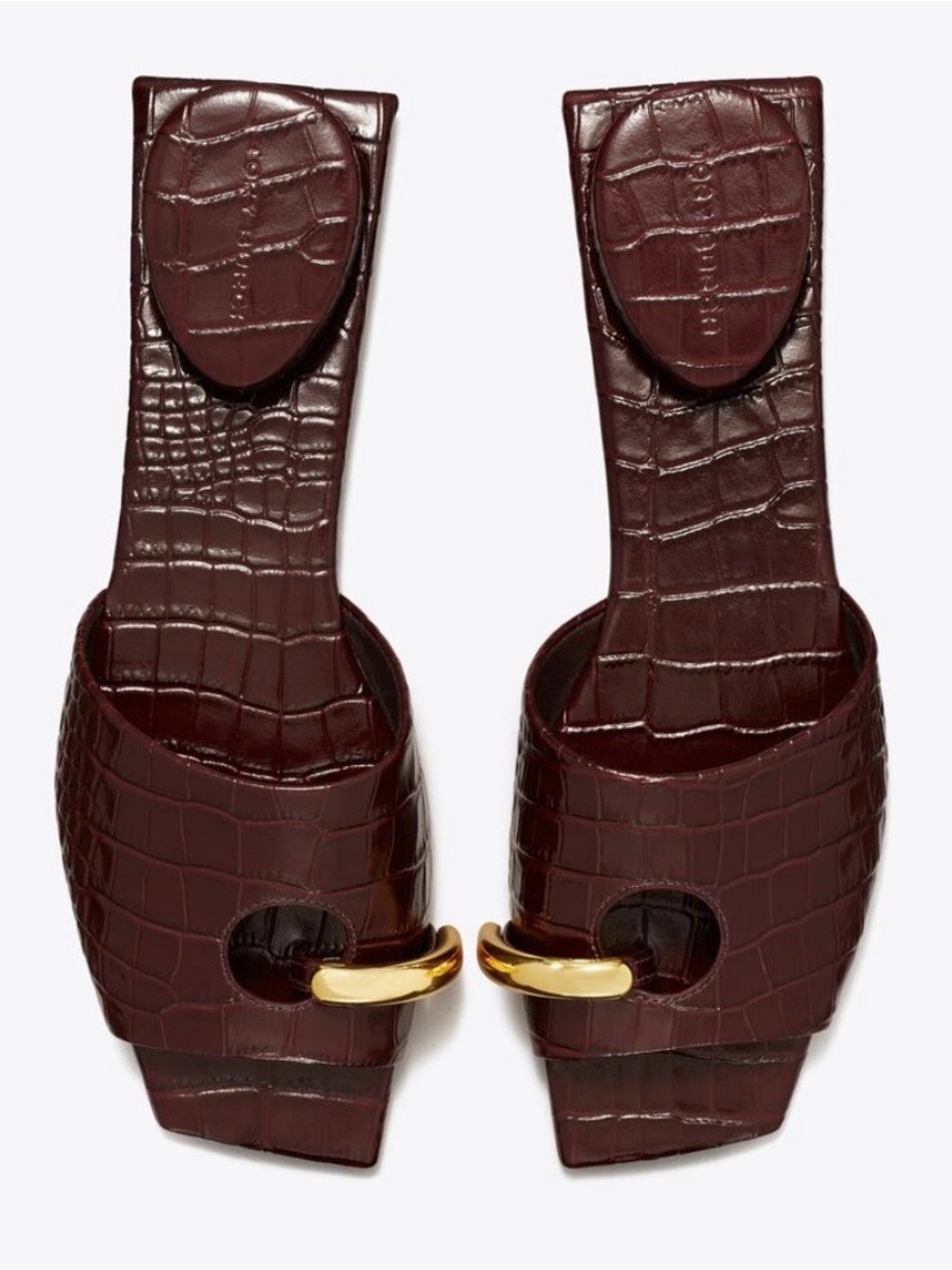 Tory Burch croc embossed pierced mule sandals